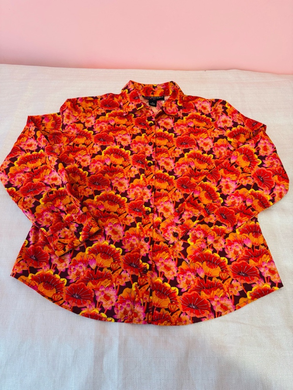 Peck & Peck Red and Pink Floral Button-Down Shirt